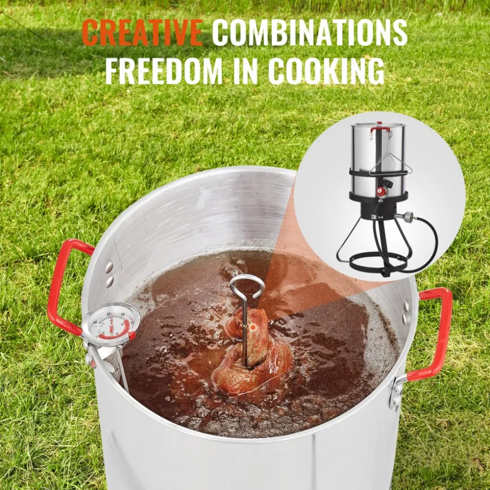 VEVOR Turkey Deep Fryer, 30-qt Turkey Fryer Boiler Steamer Cooker Set, Outdoor Aluminum Seafood Frying Pot, 54,000 BTU Burner Propane Gas Boiler, Includes Basket, Perforated Poultry Rack, Thermometer
