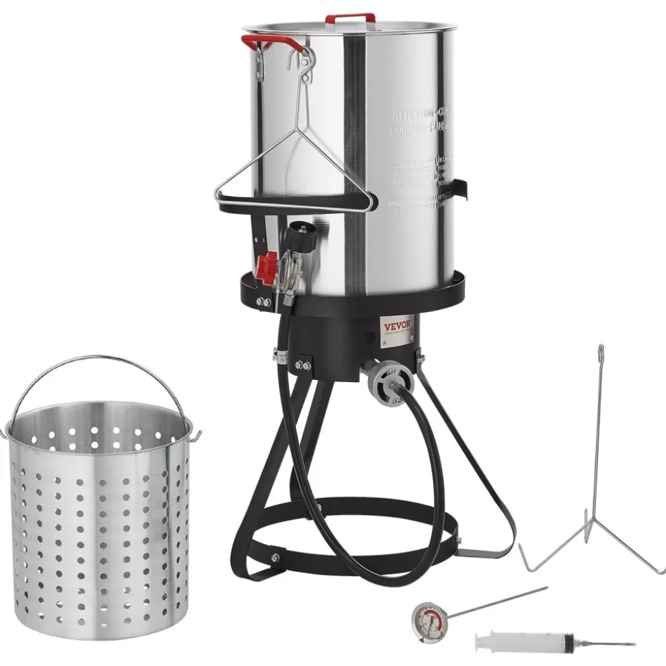VEVOR Turkey Deep Fryer, 30-qt Turkey Fryer Boiler Steamer Cooker Set, Outdoor Aluminum Seafood Frying Pot, 54,000 BTU Burner Propane Gas Boiler, Includes Basket, Perforated Poultry Rack, Thermometer