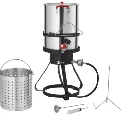 VEVOR Turkey Deep Fryer, 30-qt Turkey Fryer Boiler Steamer Cooker Set, Outdoor Aluminum Seafood Frying Pot, 54,000 BTU Burner Propane Gas Boiler, Includes Basket, Perforated Poultry Rack, Thermometer