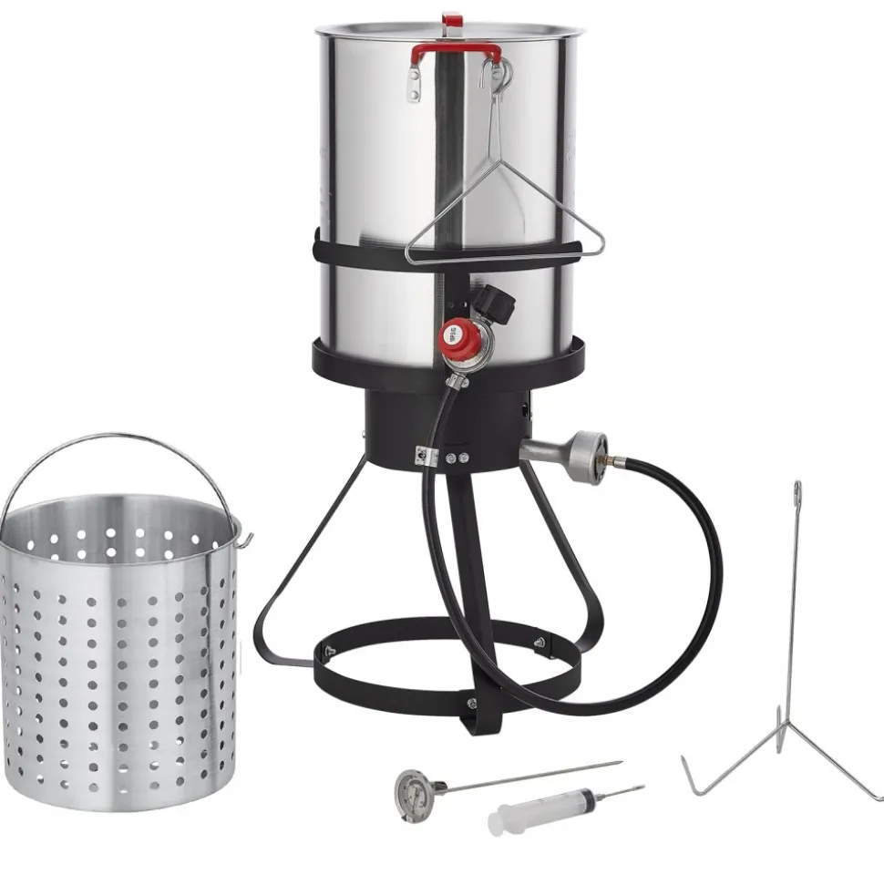 VEVOR Turkey Deep Fryer, 30-qt Turkey Fryer Boiler Steamer Cooker Set, Outdoor Aluminum Seafood Frying Pot, 54,000 BTU Burner Propane Gas Boiler, Includes Basket, Perforated Poultry Rack, Thermometer