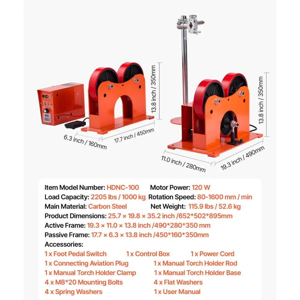 VEVOR Turning Rolls Linkage Roller, 2205 lbs Load Capacity, 2"-24" Diameter Adjustable, PU Rollers, Pipe Tank Turning Rolls Linkage Roller Rotary Welding Positioner, for Welding Equipment Support