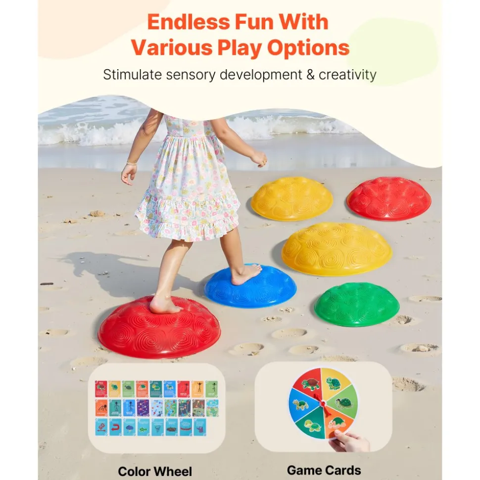 VEVOR Turtle Balance Stepping Stones, 6 PCS, Up to 220 lbs Kids Turtle Jumping Stones Steps Stones, Toddler Obstacle Course Coordination Game Toys Indoor or Outdoor Play for Children Aged 3 4 5 6 7 8+