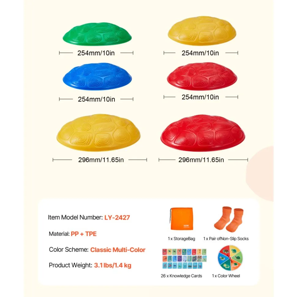 VEVOR Turtle Balance Stepping Stones, 6 PCS, Up to 220 lbs Kids Turtle Jumping Stones Steps Stones, Toddler Obstacle Course Coordination Game Toys Indoor or Outdoor Play for Children Aged 3 4 5 6 7 8+
