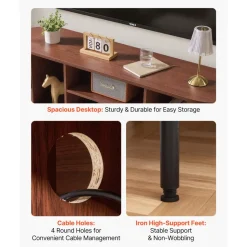 VEVOR TV Stand, Boho Entertainment Center for TVs up to 58 in, 350 lbs Load, TV Media Console Table with Adjustable Storage Shelves & Rolling Door, Television Stand for Living Room, Bedroom, Brown