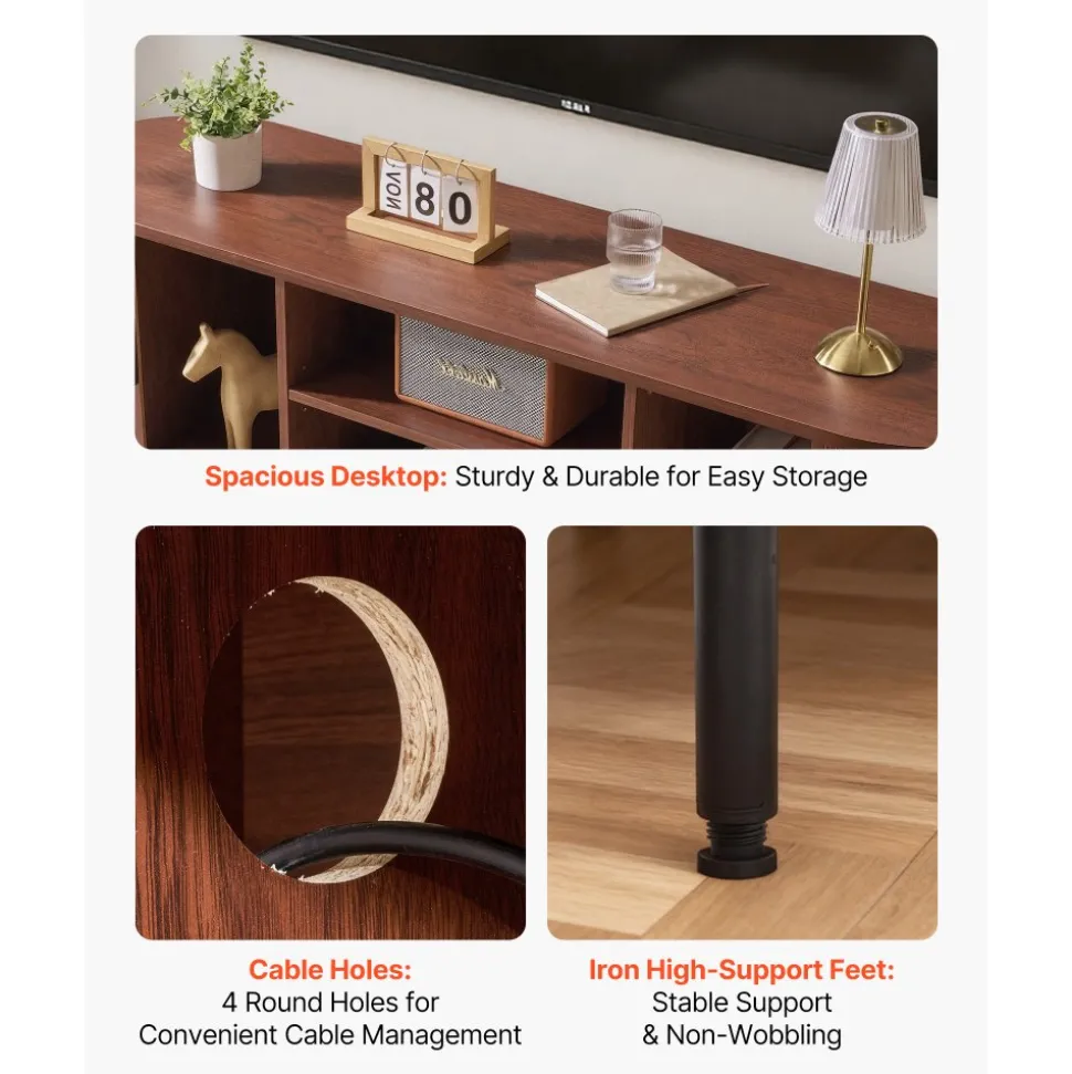 VEVOR TV Stand, Boho Entertainment Center for TVs up to 58 in, 350 lbs Load, TV Media Console Table with Adjustable Storage Shelves & Rolling Door, Television Stand for Living Room, Bedroom, Brown