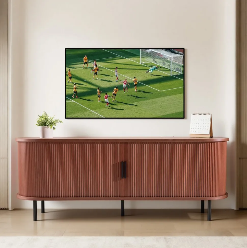 VEVOR TV Stand, Boho Entertainment Center for TVs up to 58 in, 350 lbs Load, TV Media Console Table with Adjustable Storage Shelves & Rolling Door, Television Stand for Living Room, Bedroom, Brown