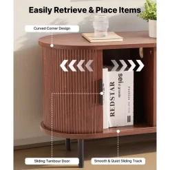VEVOR TV Stand, Boho Entertainment Center for TVs up to 58 in, 350 lbs Load, TV Media Console Table with Adjustable Storage Shelves & Rolling Door, Television Stand for Living Room, Bedroom, Brown