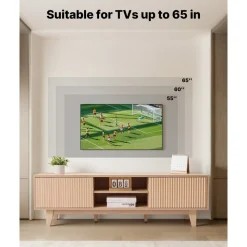 VEVOR TV Stand, Boho Entertainment Center for TVs up to 59 in, 350 lbs Load Capacity, TV Media Console Table with Adjustable Open Storage Shelves & Sliding Door for Living Room, Bedroom, Burlywood
