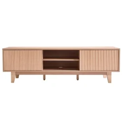 VEVOR TV Stand, Boho Entertainment Center for TVs up to 59 in, 350 lbs Load Capacity, TV Media Console Table with Adjustable Open Storage Shelves & Sliding Door for Living Room, Bedroom, Burlywood