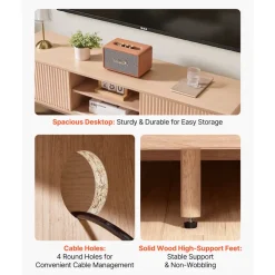 VEVOR TV Stand, Boho Entertainment Center for TVs up to 59 in, 350 lbs Load Capacity, TV Media Console Table with Adjustable Open Storage Shelves & Sliding Door for Living Room, Bedroom, Burlywood