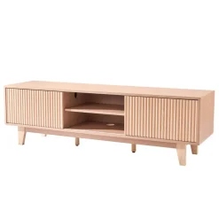 VEVOR TV Stand, Boho Entertainment Center for TVs up to 59 in, 350 lbs Load Capacity, TV Media Console Table with Adjustable Open Storage Shelves & Sliding Door for Living Room, Bedroom, Burlywood