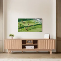 VEVOR TV Stand, Boho Entertainment Center for TVs up to 59 in, 350 lbs Load Capacity, TV Media Console Table with Adjustable Open Storage Shelves & Sliding Door for Living Room, Bedroom, Burlywood