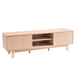 VEVOR TV Stand, Boho Entertainment Center for TVs up to 59 in, 350 lbs Load Capacity, TV Media Console Table with Adjustable Open Storage Shelves & Sliding Door for Living Room, Bedroom, Burlywood