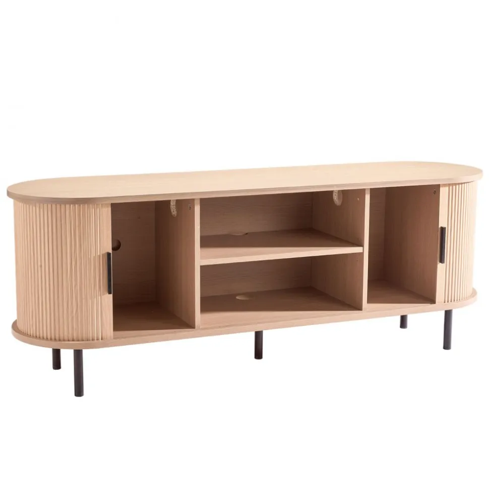 VEVOR TV Stand, Boho Entertainment Center for TVs up to 58 in, 350 lbs Load, TV Media Console Table with Adjustable Storage Shelves and Rolling Door, Television Stand for Living Room, Bedroom, Burlywood
