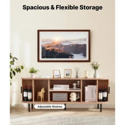 VEVOR TV Stand, Boho Entertainment Center for TVs up to 58 in, 350 lbs Load, TV Media Console Table with Adjustable Storage Shelves and Rolling Door, Television Stand for Living Room, Bedroom, Burlywood