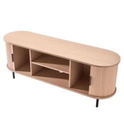 VEVOR TV Stand, Boho Entertainment Center for TVs up to 58 in, 350 lbs Load, TV Media Console Table with Adjustable Storage Shelves and Rolling Door, Television Stand for Living Room, Bedroom, Burlywood