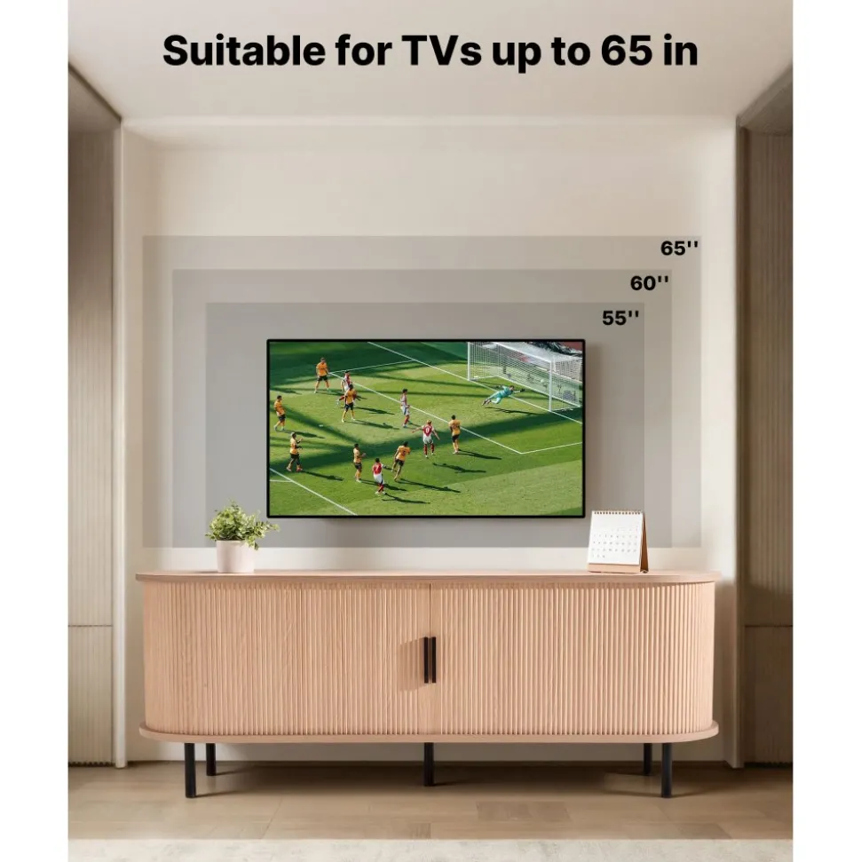 VEVOR TV Stand, Boho Entertainment Center for TVs up to 58 in, 350 lbs Load, TV Media Console Table with Adjustable Storage Shelves and Rolling Door, Television Stand for Living Room, Bedroom, Burlywood