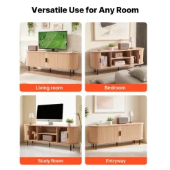 VEVOR TV Stand, Boho Entertainment Center for TVs up to 58 in, 350 lbs Load, TV Media Console Table with Adjustable Storage Shelves and Rolling Door, Television Stand for Living Room, Bedroom, Burlywood
