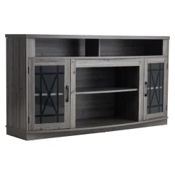 VEVOR TV Stand for TVs up to 65 inch, Modern Entertainment Center with Light Strip, Wooden TV Cabinet Storage with Glass Shelf and Adjustable Shelves, Console Table for Living Room and Bedroom, Black