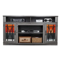 VEVOR TV Stand for TVs up to 65 inch, Modern Entertainment Center with Light Strip, Wooden TV Cabinet Storage with Glass Shelf and Adjustable Shelves, Console Table for Living Room and Bedroom, Black