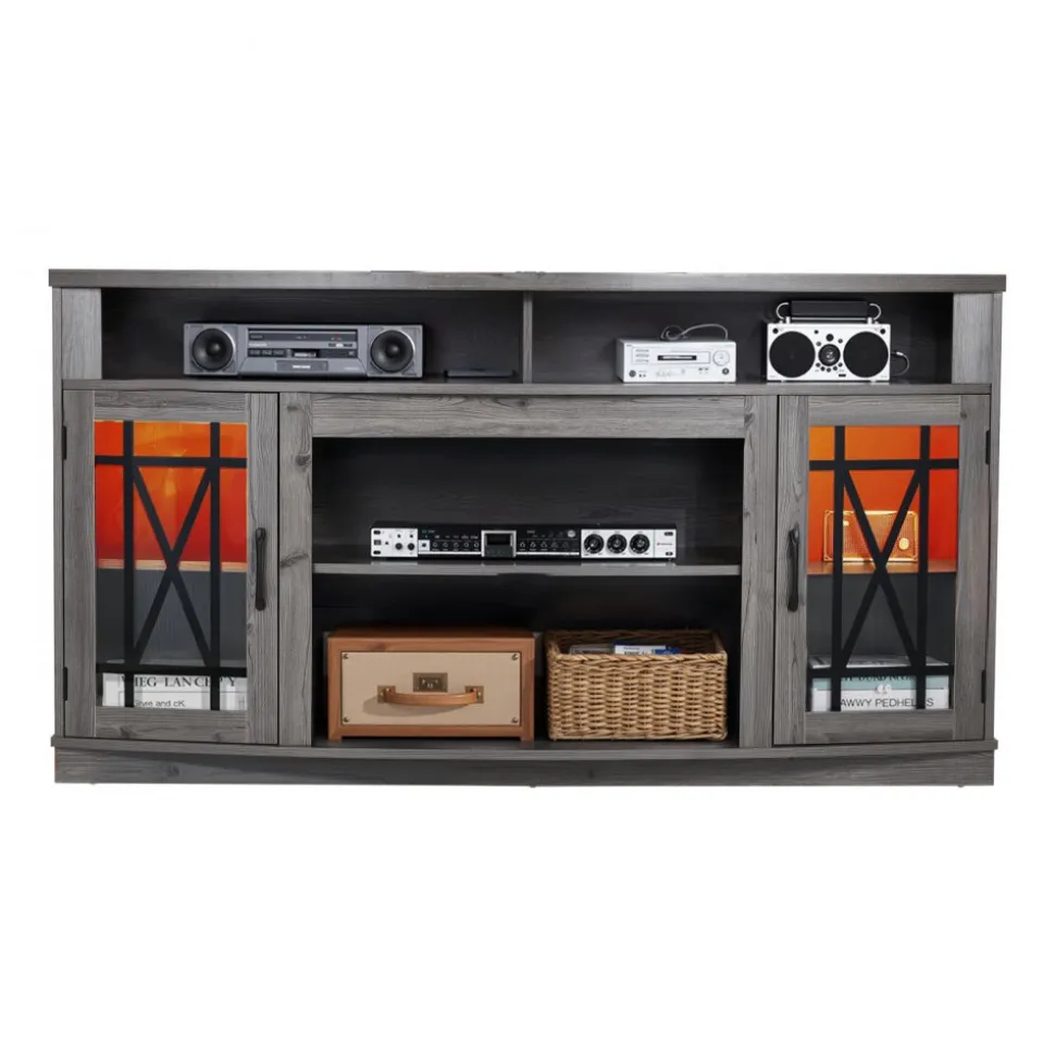 VEVOR TV Stand for TVs up to 65 inch, Modern Entertainment Center with Light Strip, Wooden TV Cabinet Storage with Glass Shelf and Adjustable Shelves, Console Table for Living Room and Bedroom, Black