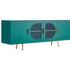 VEVOR TV Stand for TVs up to 75 inch, Modern Entertainment Center with Glass Doors and Gold Legs, TV Cabinet Storage with Adjustable Shelves, Media Console Table for Living Room and Bedroom, Green