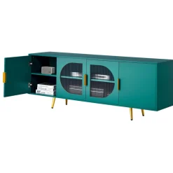VEVOR TV Stand for TVs up to 75 inch, Modern Entertainment Center with Glass Doors and Gold Legs, TV Cabinet Storage with Adjustable Shelves, Media Console Table for Living Room and Bedroom, Green