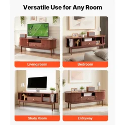 VEVOR TV Stand, Mid Century Modern Entertainment Center for TVs up to 58 in, 350 lbs Load Capacity, TV Media Console Table with Drawer, Open Storage Shelves & Rolling Door for Living Room, Bedroom