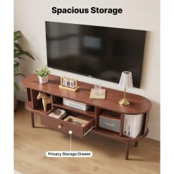VEVOR TV Stand, Mid Century Modern Entertainment Center for TVs up to 58 in, 350 lbs Load Capacity, TV Media Console Table with Drawer, Open Storage Shelves & Rolling Door for Living Room, Bedroom