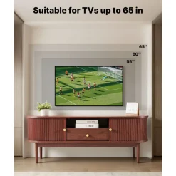 VEVOR TV Stand, Mid Century Modern Entertainment Center for TVs up to 58 in, 350 lbs Load Capacity, TV Media Console Table with Drawer, Open Storage Shelves & Rolling Door for Living Room, Bedroom