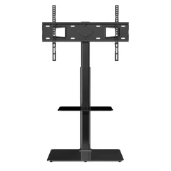 VEVOR TV Stand Mount, Swivel Tall TV Stand for 32 to 65 inch TVs, Height Adjustable Portable Floor TV Stand with Tempered Glass Base for Bedroom, Living Room