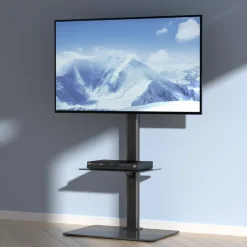 VEVOR TV Stand Mount, Swivel Tall TV Stand for 32 to 65 inch TVs, Height Adjustable Portable Floor TV Stand with Tempered Glass Base for Bedroom, Living Room
