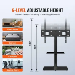 VEVOR TV Stand Mount, Swivel Tall TV Stand for 32 to 65 inch TVs, Height Adjustable Portable Floor TV Stand with Tempered Glass Base for Bedroom, Living Room