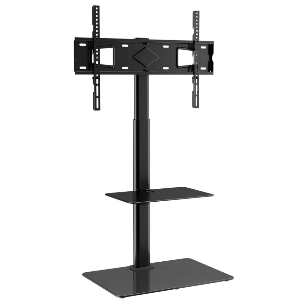 VEVOR TV Stand Mount, Swivel Tall TV Stand for 32 to 65 inch TVs, Height Adjustable Portable Floor TV Stand with Tempered Glass Base for Bedroom, Living Room