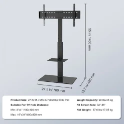 VEVOR TV Stand Mount, Swivel Tall TV Stand for 32 to 85 inch TVs, Height Adjustable Portable Floor TV Stand with Tempered Glass Base for Bedroom, Living Room