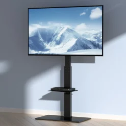 VEVOR TV Stand Mount, Swivel Tall TV Stand for 32 to 85 inch TVs, Height Adjustable Portable Floor TV Stand with Tempered Glass Base for Bedroom, Living Room
