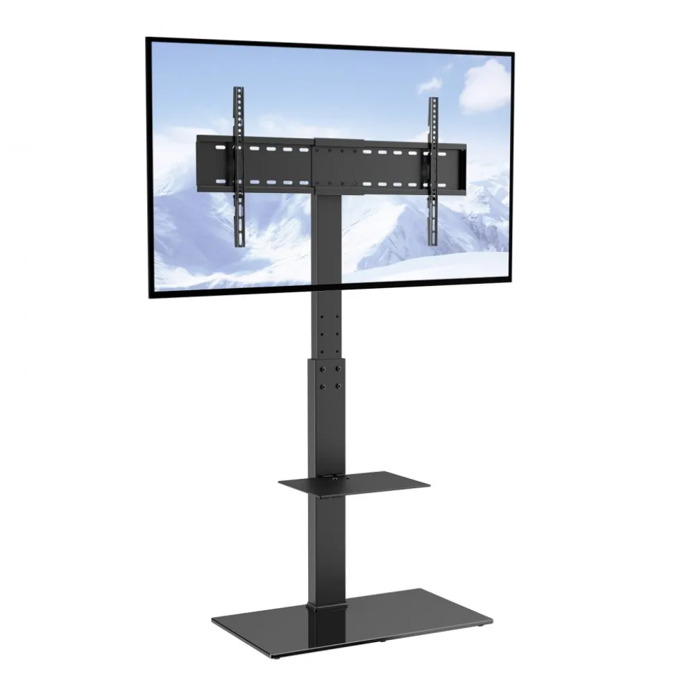 VEVOR TV Stand Mount, Swivel Tall TV Stand for 32 to 85 inch TVs, Height Adjustable Portable Floor TV Stand with Tempered Glass Base for Bedroom, Living Room