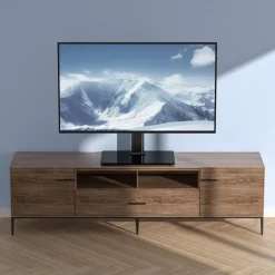 VEVOR TV Stand Mount, Swivel Universal TV Stand for 32 to 55 inch TVs, Height Adjustable Portable Floor TV Stand with Tempered Glass Base for Bedroom, Living Room