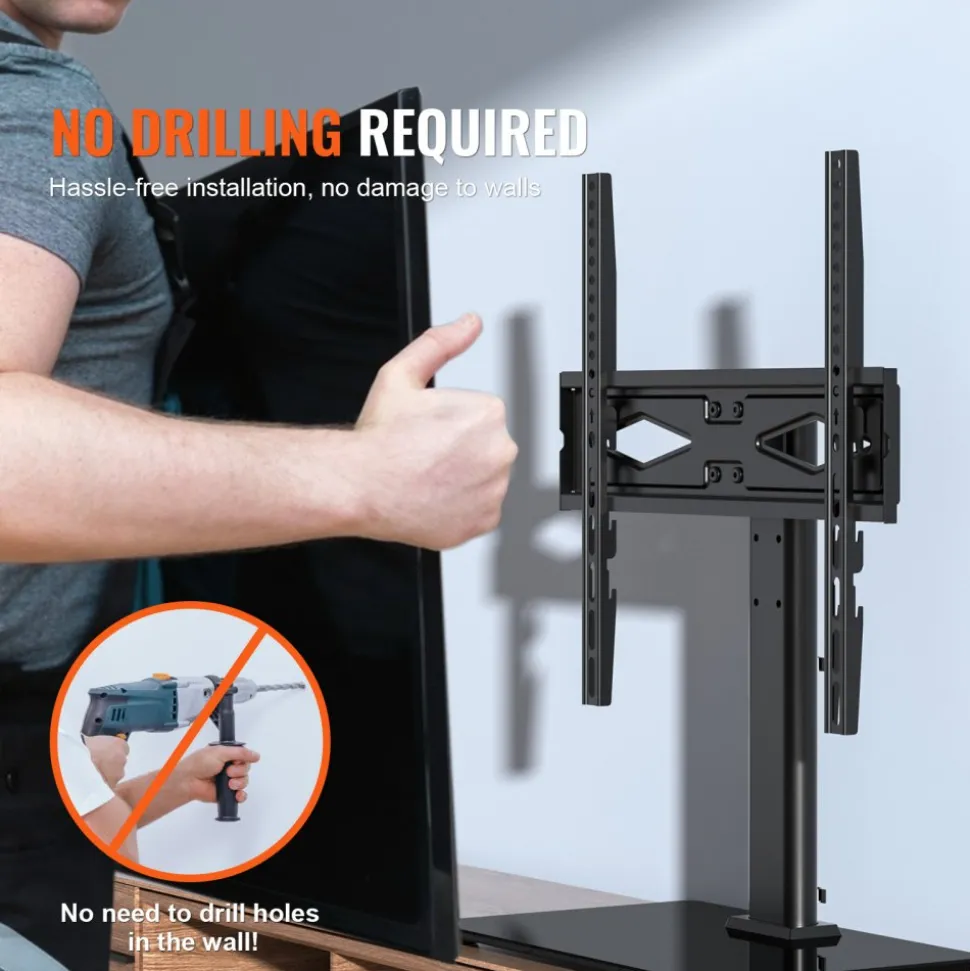 VEVOR TV Stand Mount, Swivel Universal TV Stand for 32 to 55 inch TVs, Height Adjustable Portable Floor TV Stand with Tempered Glass Base for Bedroom, Living Room
