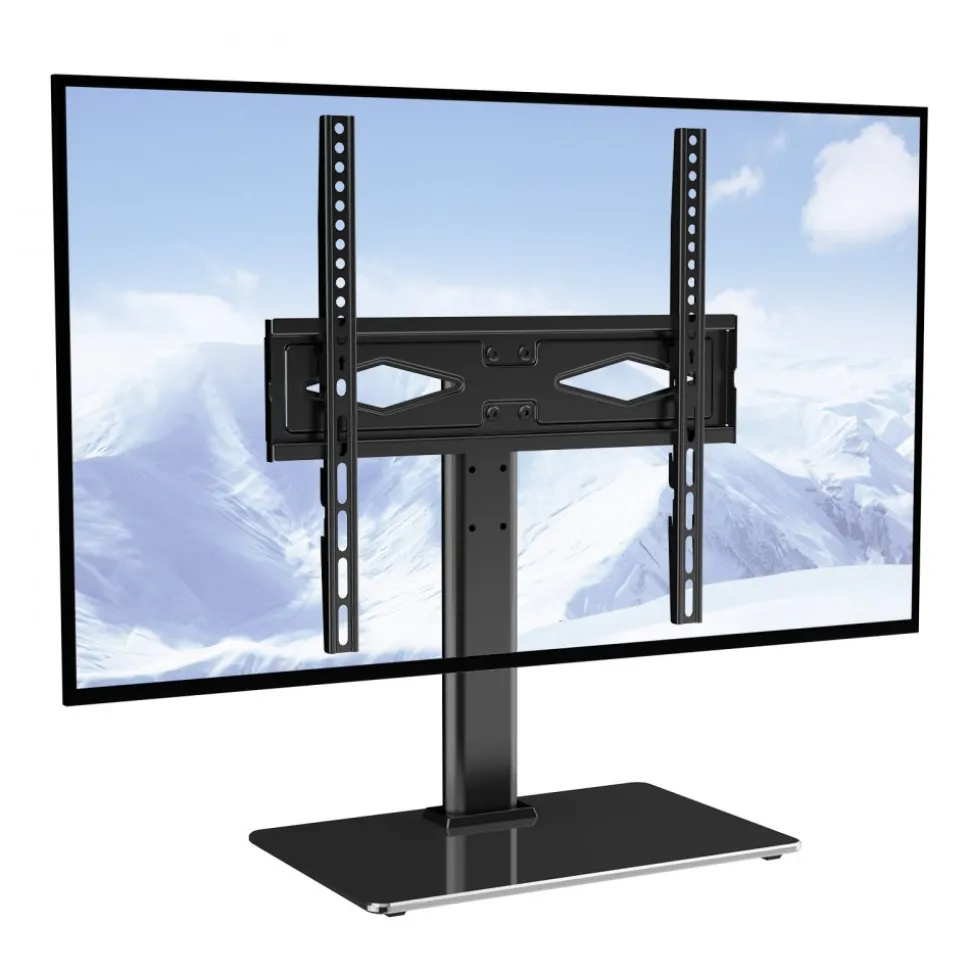 VEVOR TV Stand Mount, Swivel Universal TV Stand for 32 to 55 inch TVs, Height Adjustable Portable Floor TV Stand with Tempered Glass Base for Bedroom, Living Room
