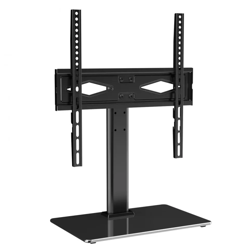 VEVOR TV Stand Mount, Swivel Universal TV Stand for 32 to 55 inch TVs, Height Adjustable Portable Floor TV Stand with Tempered Glass Base for Bedroom, Living Room