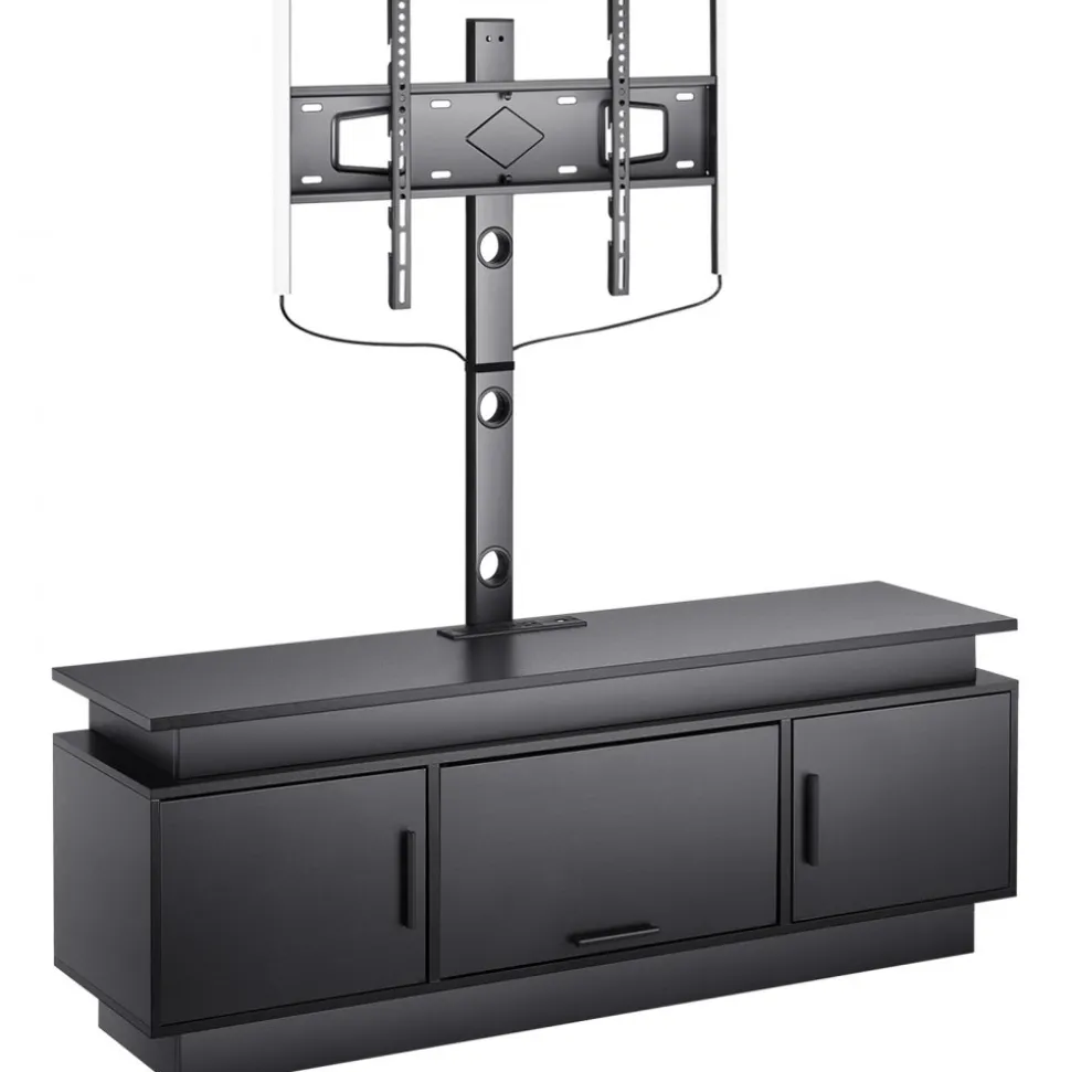 VEVOR 60" TV Stand with Mount for up to 75 in TVs, Entertainment Center with Power Outlet & LED Lights, Height Adjustable TV Console with Mount with 3 Tiers Storage Cabinets for Bedroom, Living Room