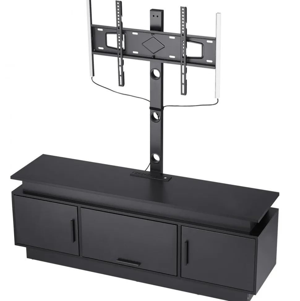 VEVOR 60" TV Stand with Mount for up to 75 in TVs, Entertainment Center with Power Outlet & LED Lights, Height Adjustable TV Console with Mount with 3 Tiers Storage Cabinets for Bedroom, Living Room