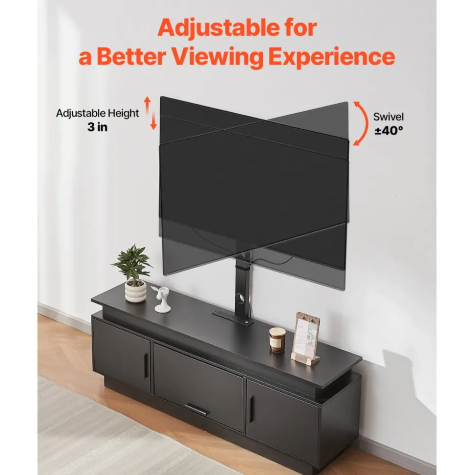 VEVOR 60" TV Stand with Mount for up to 75 in TVs, Entertainment Center with Power Outlet & LED Lights, Height Adjustable TV Console with Mount with 3 Tiers Storage Cabinets for Bedroom, Living Room