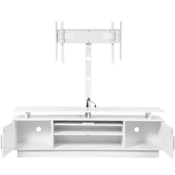 VEVOR TV Stand with Mount, 59.1 Inch, Swivel TV Stand Console with Power Outlet, for 32-75 Inch TVs, Height Adjustable Modern Entertainment Center with Storage & LED Lights, for Living Room, White