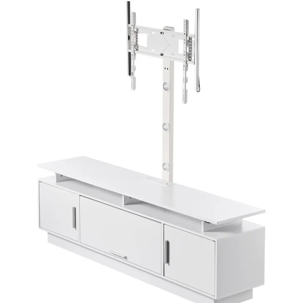 VEVOR TV Stand with Mount, 59.1 Inch, Swivel TV Stand Console with Power Outlet, for 32-75 Inch TVs, Height Adjustable Modern Entertainment Center with Storage & LED Lights, for Living Room, White