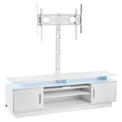 VEVOR TV Stand with Mount, 59.1 Inch, Swivel TV Stand Console with Power Outlet, for 32-75 Inch TVs, Height Adjustable Modern Entertainment Center with Storage & LED Lights, for Living Room, White