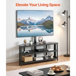VEVOR TV Stand with Mount, 45.3 Inch, Corner TV Stand Console with Power Outlet, for 32-75 Inch TVs, Height Adjustable Swivel Entertainment Center with Storage & LED Lights, for Living Room, Black