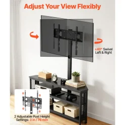 VEVOR TV Stand with Mount, 45.3 Inch, Corner TV Stand Console with Power Outlet, for 32-75 Inch TVs, Height Adjustable Swivel Entertainment Center with Storage & LED Lights, for Living Room, Black