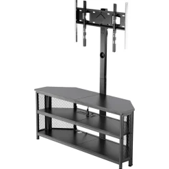 VEVOR TV Stand with Mount, 45.3 Inch, Corner TV Stand Console with Power Outlet, for 32-75 Inch TVs, Height Adjustable Swivel Entertainment Center with Storage & LED Lights, for Living Room, Black